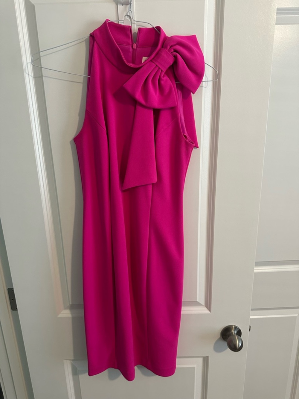Sleeveless Pink Bow Neck Sheath Dress